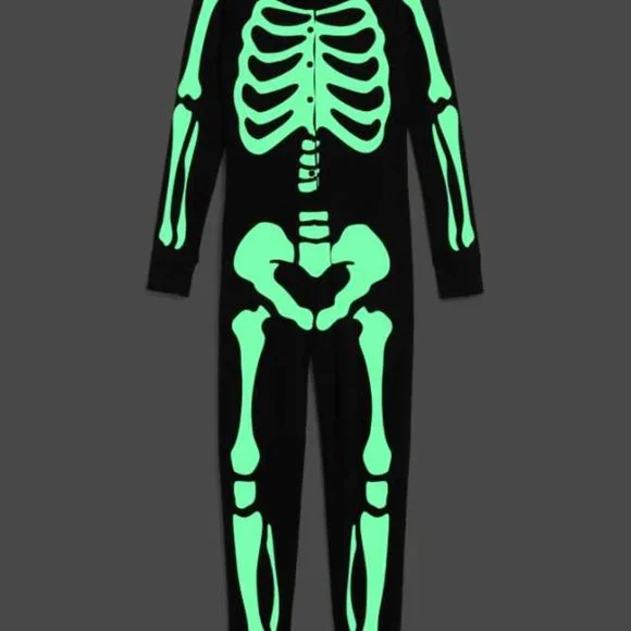 New womens XSP Old Navy Halloween skeleton one piece pajamas glow in the dark - Picture 4 of 6